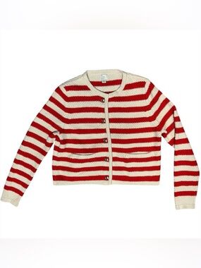 A New Day Textured Cropped Striped Red and Cream Gold Button Cardigan Sz S